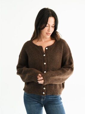 CJLA Montecito Cozy Button-Front Brown Knit Sweater